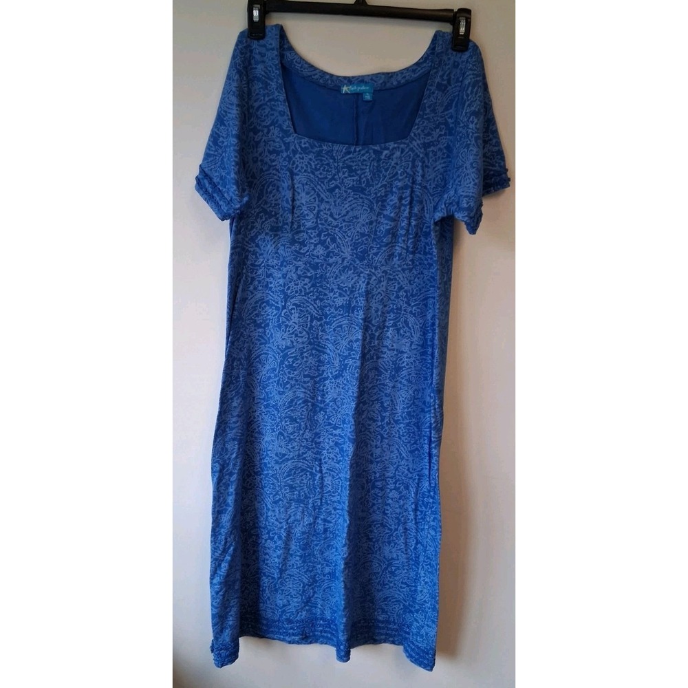 Womens XL Fresh Produce Shift Dress Blue Maxi Ruffle Summer Square Neck Resort